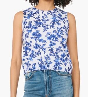CeCe Floral Sleeveless Sweater L Blue White NWT